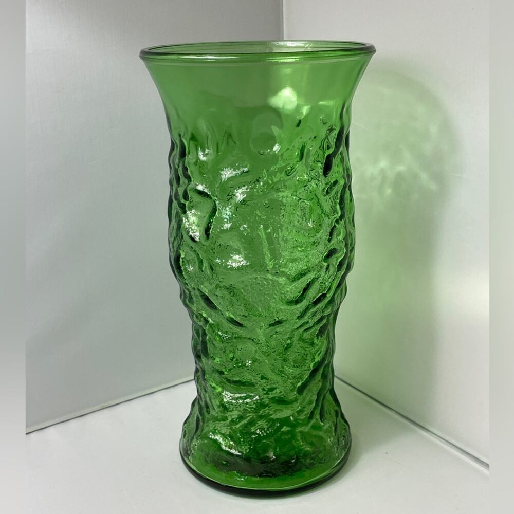 Vintage EO Brody‎ Embossed Green Glass Vase, Super Retro!